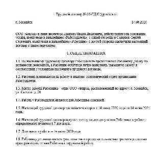 Трудовой договор без испытательного срока образец