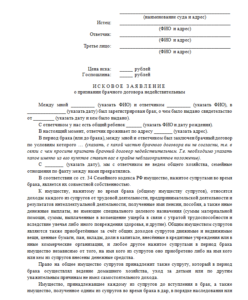 Исковое заявление о расторжении брачного договора образец